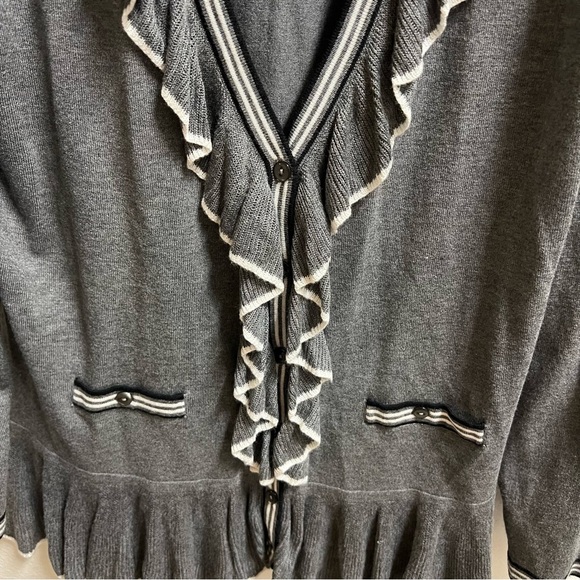 Grege Paris Ruffled Hem Long Sleeve Knit Cardigan V Neck Sweater Evening PartyXL - Picture 6 of 15